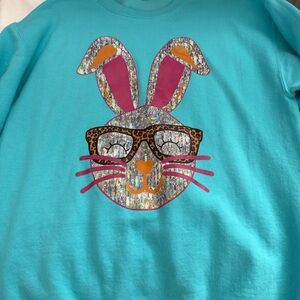 Jerzees Turquoise Bunny Sweatshirt with Colorful Accents